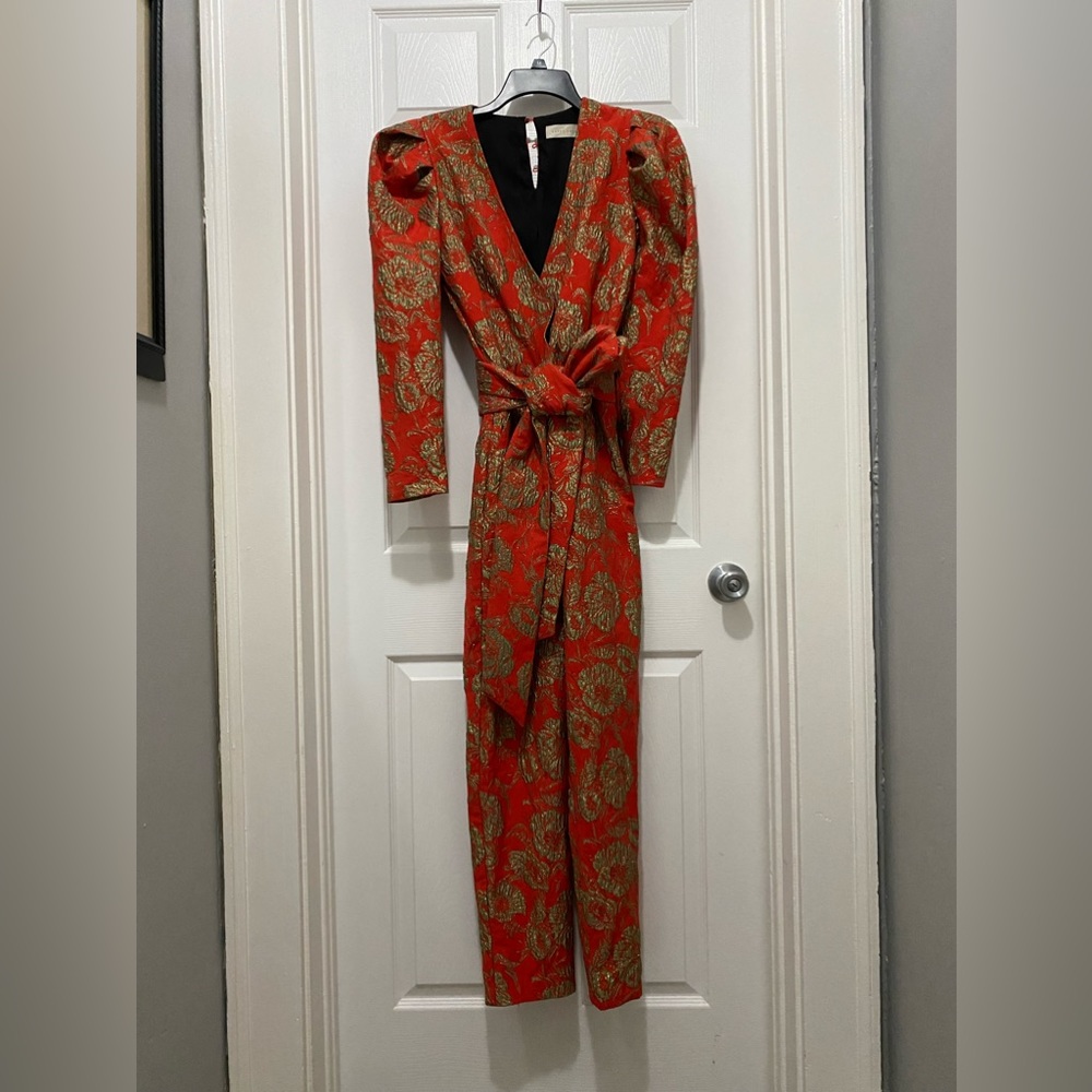 BROCADE JUMPSUIT HAPPY X NATURE SIZE 4 POCKETS/ SIDE ZIPPER